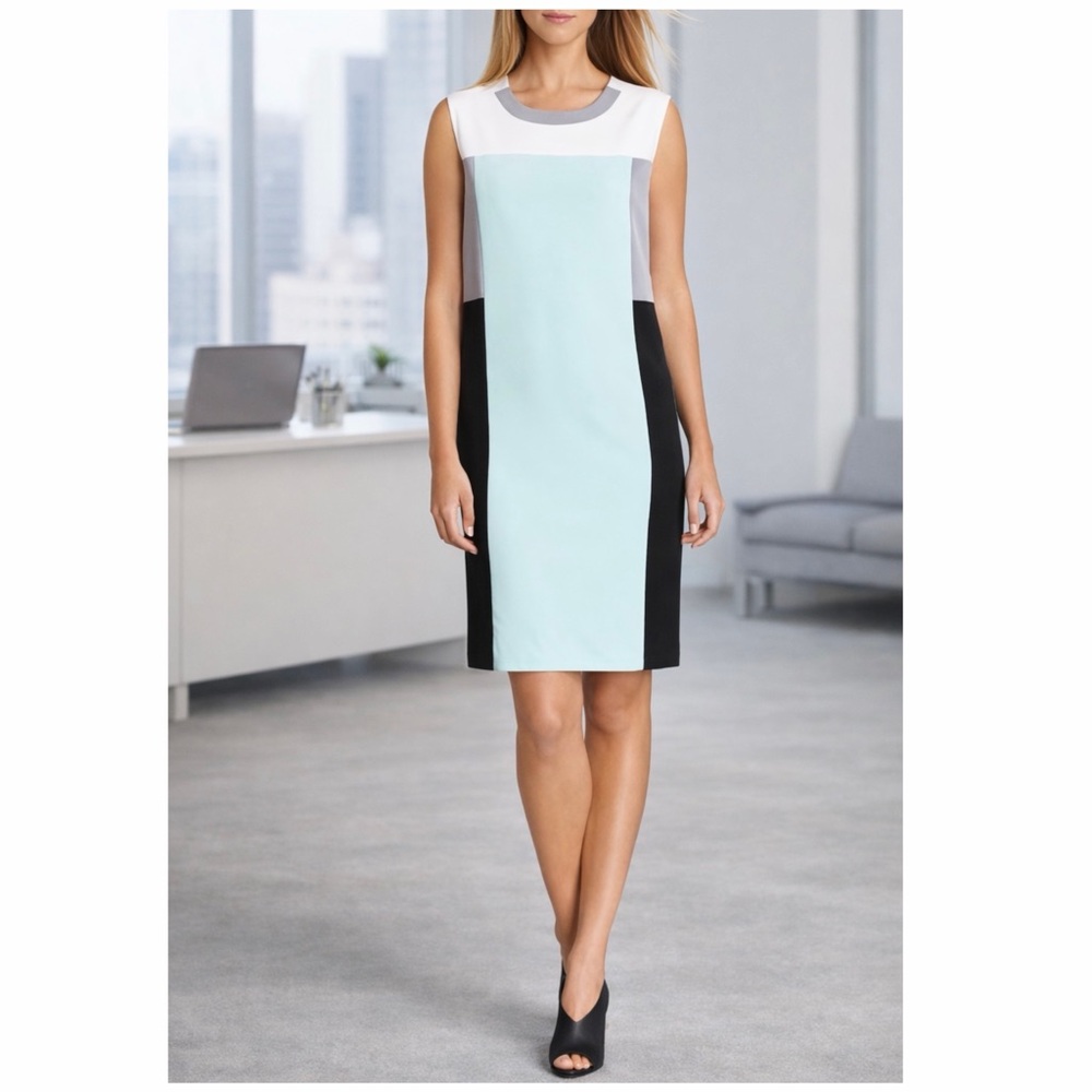 DKNY Julep Black White Colorblock Sheath Dress Sleeveless Career ~  NWT